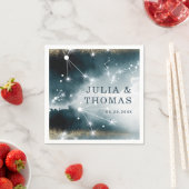 Serviette En Papier Mariage Galaxy Blue Gold Stars (En situation)