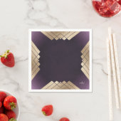 Serviette En Papier Mariage Gatsby d'or violet géométrique (En situation)