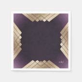 Serviette En Papier Mariage Gatsby d'or violet géométrique (Devant)