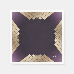 Serviette En Papier Mariage Gatsby d'or violet géométrique