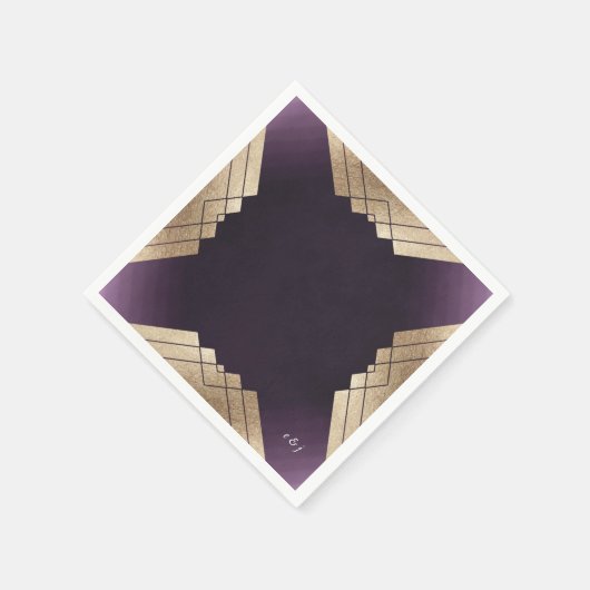 Serviette En Papier Mariage Gatsby d'or violet géométrique (Coin)