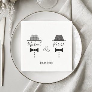 Serviette En Papier Mariage Gay Vintage Élégant Noir et Blanc