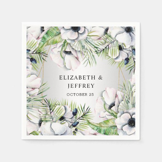 Serviette En Papier Mariage géométrique argent blanc rustique Anémone (Devant)