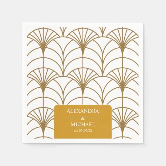 Serviette En Papier Mariage Géométrique Art Déco Gold White Gatsby (Devant)