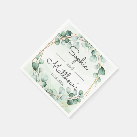 Serviette En Papier Mariage géométrique cadre Eucalyptus or vert (Coin)