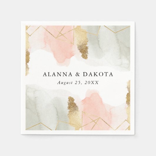 Serviette En Papier Mariage géométrique couleur or de l'aquarelle Blus (Devant)