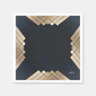 Serviette En Papier Mariage Géométrique Dark Navy Gold Gatsby