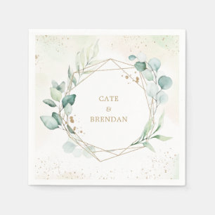 Serviette En Papier Mariage Géométrique Doré avec Feuillage Élégant d'
