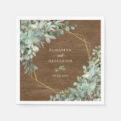 Serviette En Papier Mariage géométrique Eucalyptus en bois rustique (Devant)