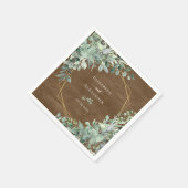 Serviette En Papier Mariage géométrique Eucalyptus en bois rustique (Coin)