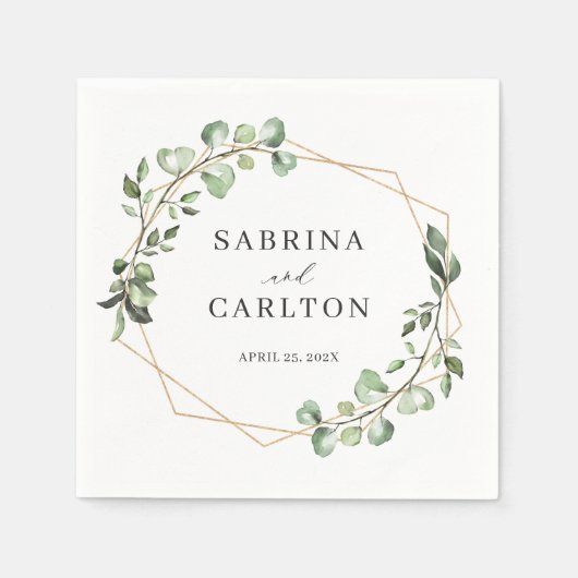 Serviette En Papier Mariage géométrique Feuille Eucalyptus vert (Devant)