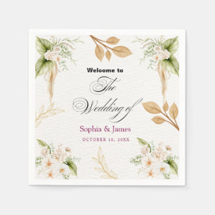 Serviette En Papier Mariage géométrique floral doré rose
