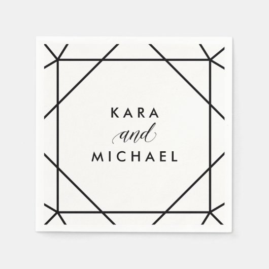 Serviette En Papier Mariage géométrique moderne noir et blanc (Devant)