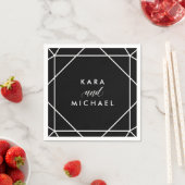 Serviette En Papier Mariage géométrique moderne noir et blanc (En situation)