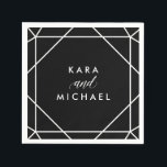 Serviette En Papier Mariage géométrique moderne noir et blanc<br><div class="desc">Ces élégantes serviettes de mariage ont un arrière - plan noir foncé et un design blanc et géométrique moderne. Tout votre texte est en blanc. Un look ultra design.</div>