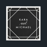Serviette En Papier Mariage géométrique moderne noir et blanc<br><div class="desc">Ces élégantes serviettes de mariage ont un arrière - plan noir foncé et un design blanc et géométrique moderne. Tout votre texte est en blanc. Un look ultra design.</div>