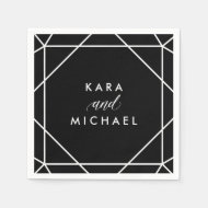 Serviette En Papier Mariage géométrique moderne noir et blanc