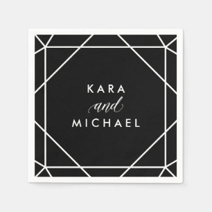 Serviette En Papier Mariage géométrique moderne noir et blanc