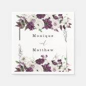 Serviette En Papier Mariage géométrique Plum et Silver Floral (Devant)