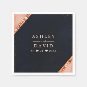 Serviette En Papier Mariage géométrique rose blush cuivre marine