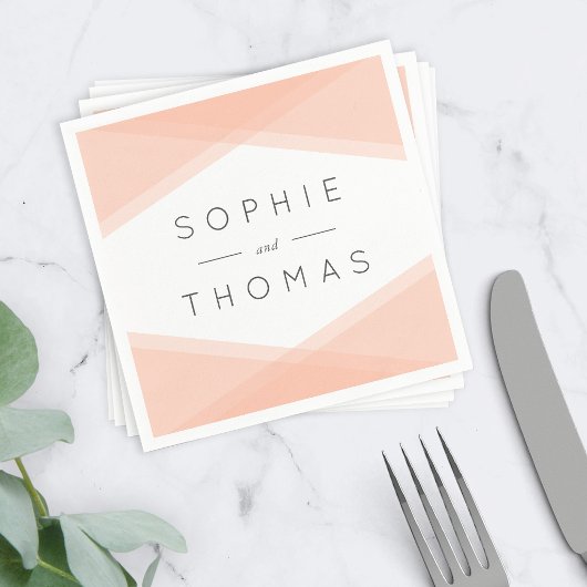Serviette En Papier Mariage Géométrique Superposé de Pêche