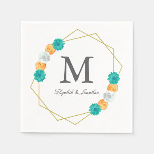 Serviette En Papier Mariage géométrique Turquoise orange