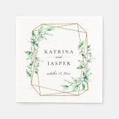 Serviette En Papier Mariage géométrique vert or (Devant)