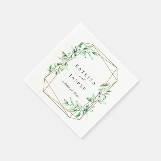 Serviette En Papier Mariage géométrique vert or (Coin)