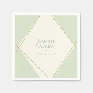 Serviette En Papier Mariage Géométrique Vert Sauge Élégant