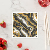 Serviette En Papier Mariage Glam Chic Marbre Noir Blanc Or (En situation)