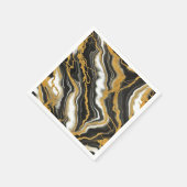 Serviette En Papier Mariage Glam Chic Marbre Noir Blanc Or (Coin)
