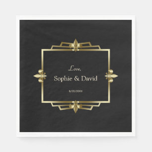 Serviette En Papier Mariage Glam Royal Or Noir Art Déco 20s