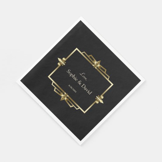 Serviette En Papier Mariage Glam Royal Or Noir Art Déco 20s (Coin)