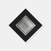 Serviette En Papier Mariage Glam Silver Metallic & Noir Initiales (Coin)