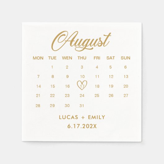 Serviette En Papier Mariage Gold du calendrier août (Devant)