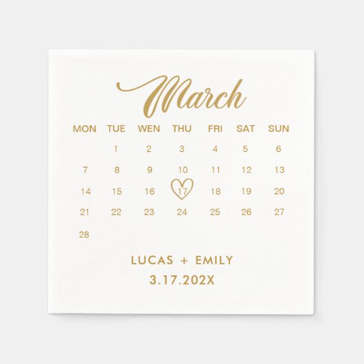 Serviette En Papier Mariage Gold du calendrier mars (Devant)
