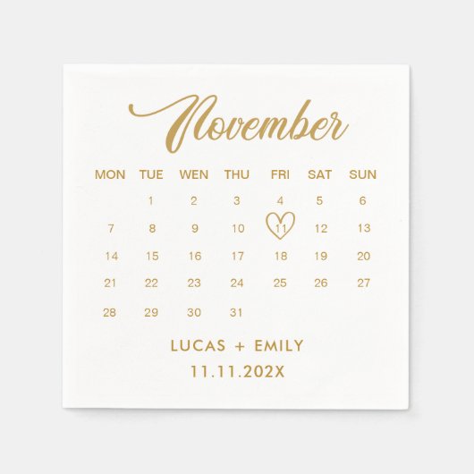 Serviette En Papier Mariage Gold du calendrier novembre (Devant)