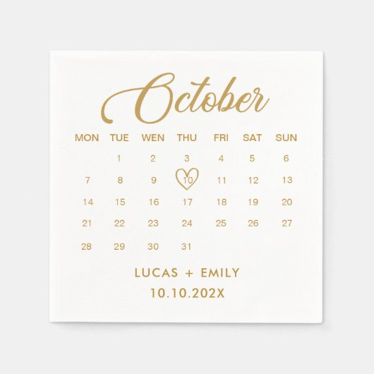 Serviette En Papier Mariage Gold du calendrier octobre (Devant)
