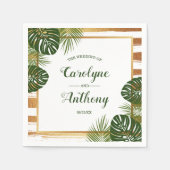 Serviette En Papier Mariage Gold Foil & Green Palm Leaf Beach (Devant)