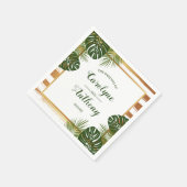 Serviette En Papier Mariage Gold Foil & Green Palm Leaf Beach (Coin)