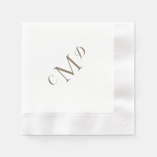 Serviette En Papier Mariage Gold Mixte Monogramme Blanc Coin Cocktail (Devant)