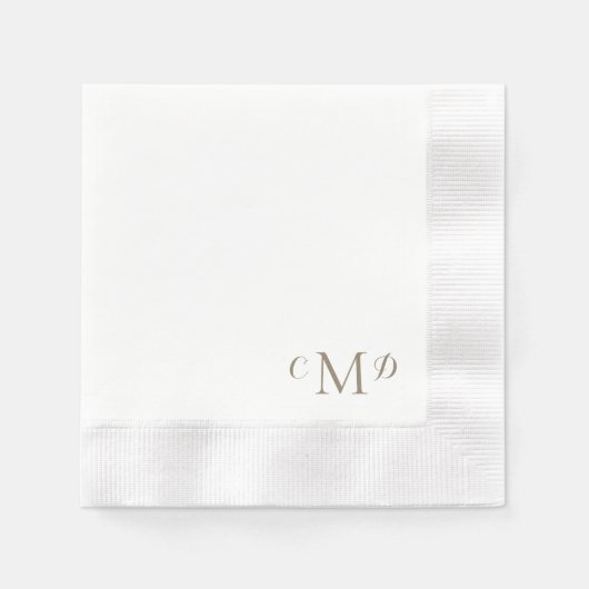 Serviette En Papier Mariage Gold Monogramme blanc couché Élégant (Devant)