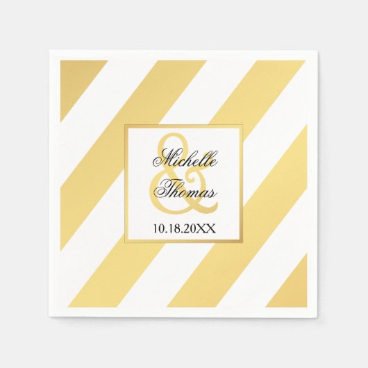 Serviette En Papier Mariage Gold Stripe moderne (Devant)