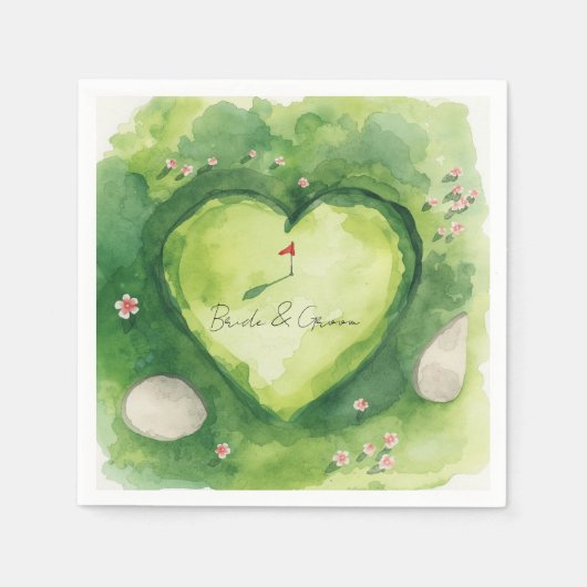 Serviette En Papier Mariage golf terrain de golf en forme de cœur (Devant)