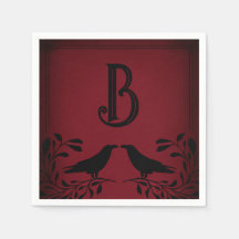 Mariage gothique à monogramme de corbeau noir roug