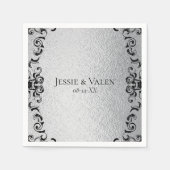 Serviette En Papier Mariage gothique argenté et noir (Devant)