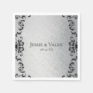 Serviette En Papier Mariage gothique argenté et noir