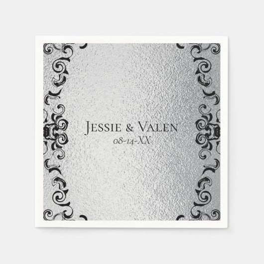 Serviette En Papier Mariage gothique argenté et noir (Devant)