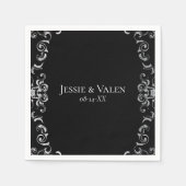 Serviette En Papier Mariage gothique argenté et noir (Devant)