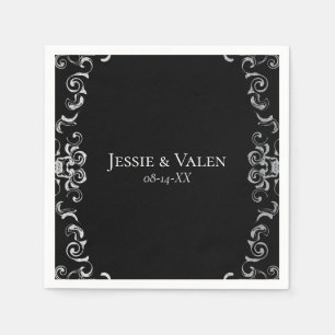 Serviette En Papier Mariage gothique argenté et noir